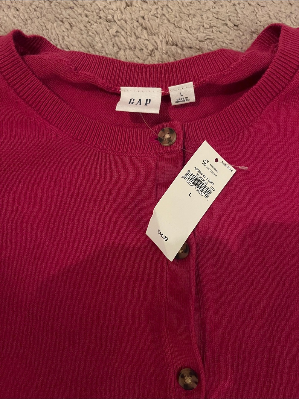 GAP Crewneck Button-Front Cardigan - Raspberry - Picture 2 of 4